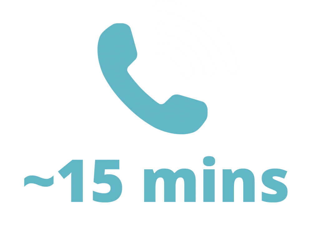 Icon showing a phone receiver and 15 minutes Icon showing a phone receiver and 15 minutes figure